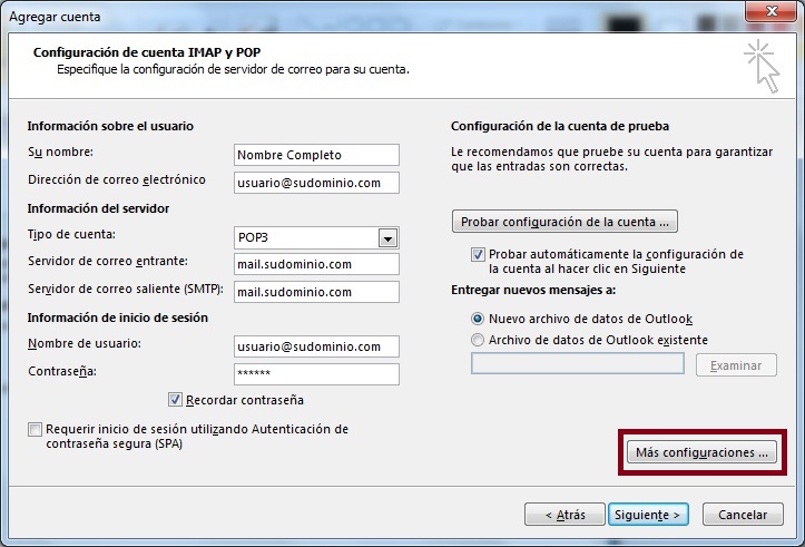 Agreagar cuenta de Outlook 2013